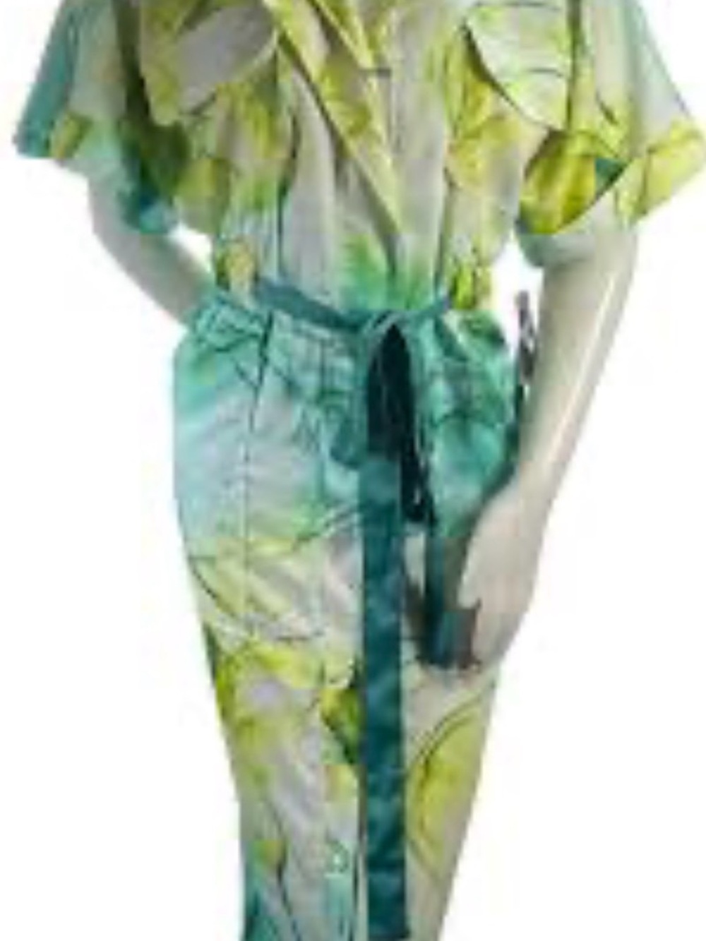 INC International Concepts Green and Teal Floral Midi Dress with Tie Waist